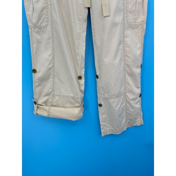 Express Roll Tab Hem Convertible Crop Cotton Pant Casual Beige Size 12 NEW - Picture 6 of 6